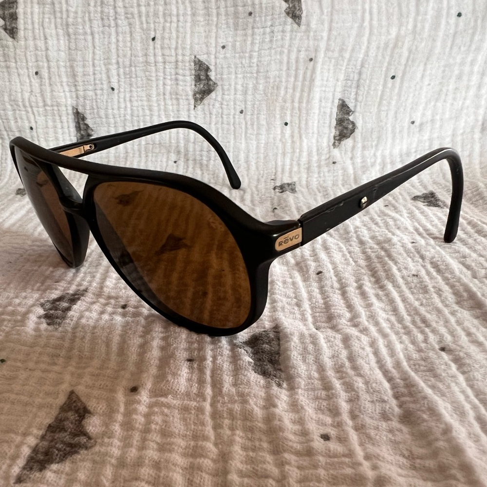 Vintage REVO H20 Double Bridge Sunglasses with Glass Lenses Black Frame - Picture 2 of 9